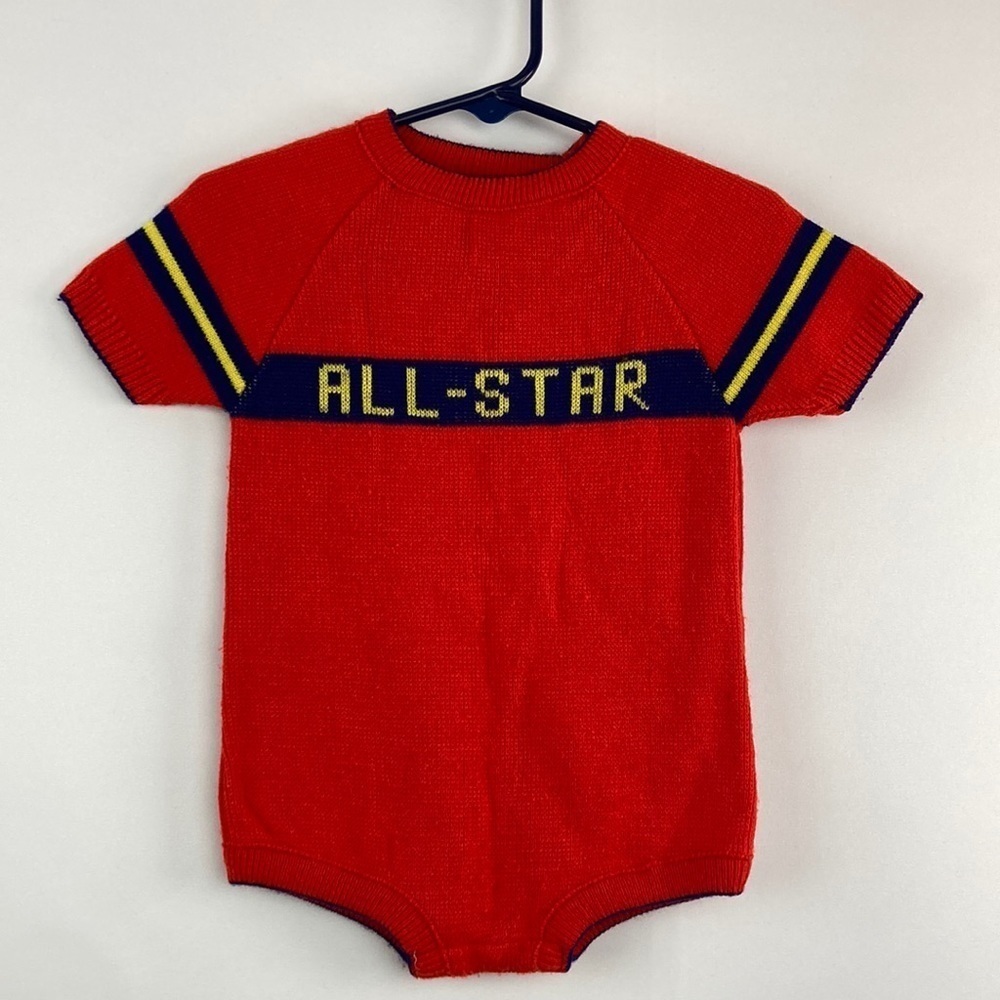 Vintage red short sleeve knit sweater All-Star onesie 18m